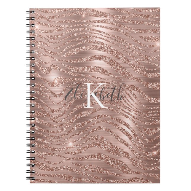 Monogram Name Rose Gold Glitter Animal Print   Notebook (Front)