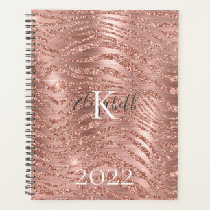 Monogram Name Rose Gold Glitter Animal Print  Planner