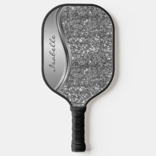 Monogram Name Rose Gold Glitter look   Pickleball Paddle