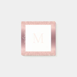 Monogram Name Rose Gold Glitter Post-it® Notes