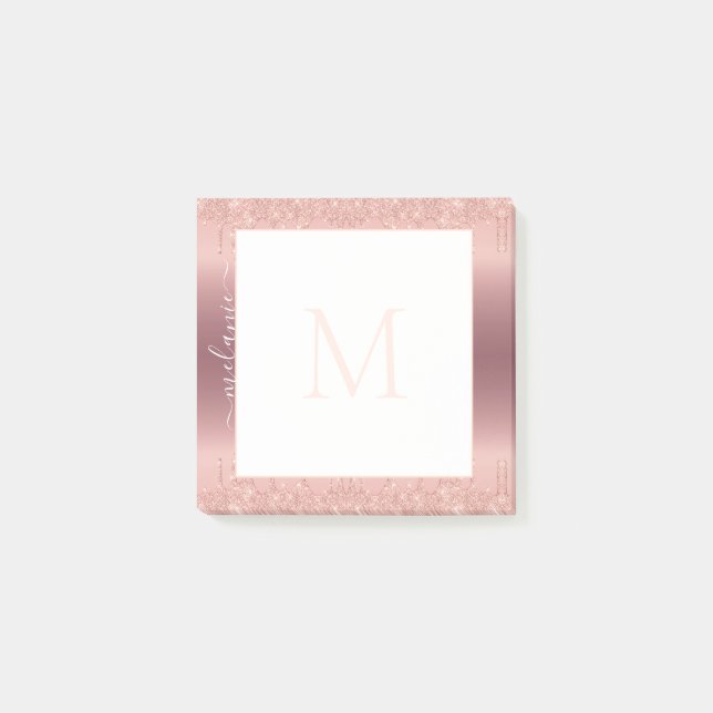 Monogram Name Rose Gold Glitter Post-it® Notes (Front)