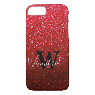 Monogram Name Ruby Red Ombre Glitter Sparkles Case-Mate iPhone Case