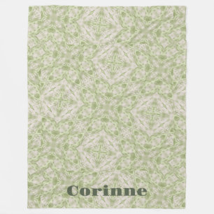 Monogram Name Sage Green Pattern Fleece Blanket