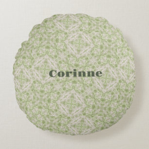 Monogram Name Sage Green Pattern Round Pillow