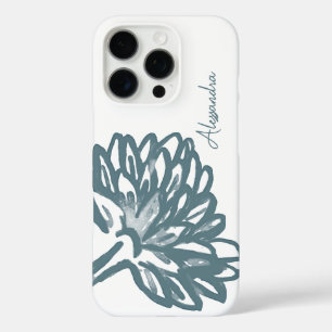 Monogram Name Script Floral Minimalist White Teal iPhone 16 Pro Case