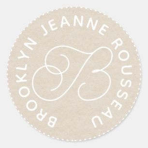 Monogram Name Script Initial Cream Envelope Seals