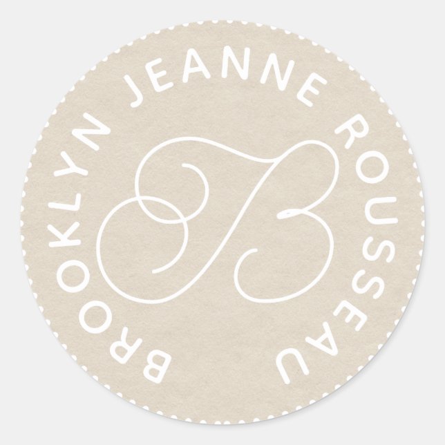 Monogram Name Script Initial Cream Envelope Seals (Front)