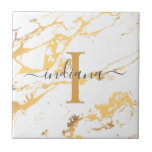 Monogram Name Script Initial Gold Marble Pattern Tile<br><div class="desc">Monogram Name Script Initial Gold Marble Pattern ceramic tile</div>