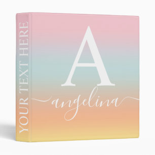 Monogram Name Script Text Gradient Ombre Pink   Binder