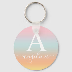 Monogram Name Script Text Gradient Ombre Pink Keychain