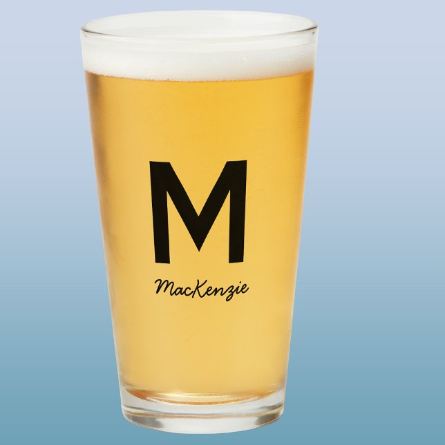 Monogram Name Simple Beer Glass (Simple monogram initial custom script name personalized beer glass)