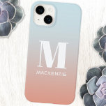 Monogram Name Simple Gradient Personalized Case-Mate iPhone 14 Case<br><div class="desc">Modern typography minimalist white monogram initial name design on a pink to pale blue gradient.  Change the monogram initial and name to personalize.</div>