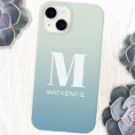 Monogram Name Simple Gradient Personalized Case-Mate iPhone 14 Case<br><div class="desc">Modern typography minimalist white monogram initial name design on a teal blue green gradient.  Change the monogram initial and name to personalize.</div>