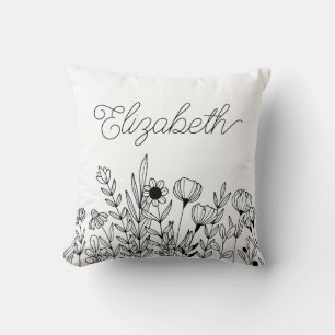 Monogram Name Simple Minimalistic Floral Graphic Throw Pillow