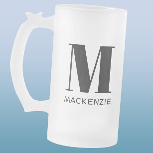 Monogram Name Simple Personalized Frosted Glass Beer Mug