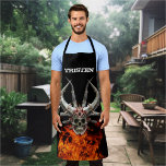 Monogram Name Skull Flaming Fire Apron<br><div class="desc">This design may be personalized by choosing the customize option to add text or make other changes. If this product has the option to transfer the design to another item, please make sure to adjust the design to fit if needed. Contact me at colorflowcreations@gmail.com if you wish to have this...</div>