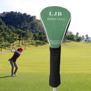 Monogram Name, Spring Green Denim Print, Golf Head Cover