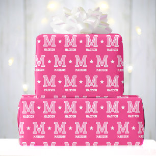 Monogram Name Star Pink Custom Wrapping Paper