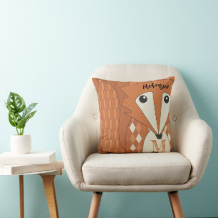Monogram & Name Stylized Fox Abstract Geometric  Throw Pillow