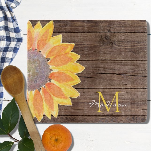 Monogram Name Sunflower Barn Wood  Cutting Board (Creator Uploaded)
