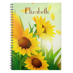 Monogram Name Sunflowers Yellow Green Notebook