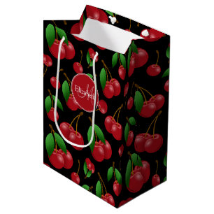 monogram name sweet summertime cherries patterned medium gift bag