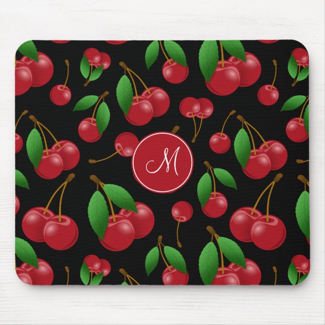monogram name sweet summertime cherries patterned mouse pad (Front)