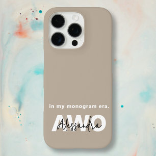 Monogram Name Taupe Tan Beige White Black Minimal iPhone 16 Pro Case