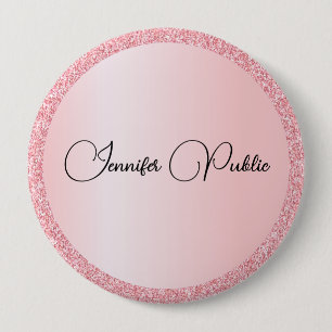Monogram Name Template Rose Gold Glitter Look Huge 4 Inch Round Button