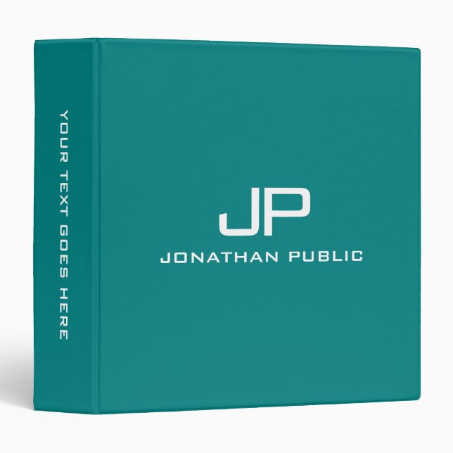 Monogram Name Template Teal Blue Green Solid Colou Binder (Front/Spine)