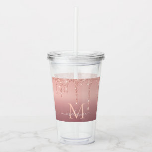 Monogram Name Text Rose Gold Acrylic Tumbler