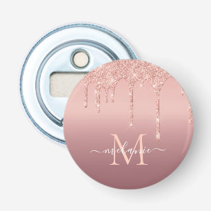 Monogram Name Text Rose Gold Blush Glitter Sparkle Bottle Opener