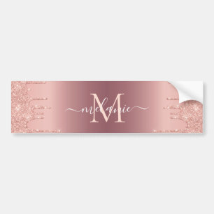 Monogram Name Text Rose Gold Blush Glitter Sparkle Bumper Sticker