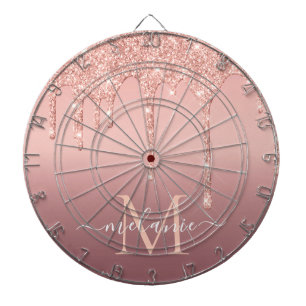 Monogram Name Text Rose Gold Blush Glitter Sparkle Dartboard