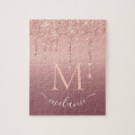 Monogram Name Text Rose Gold Blush Glitter Sparkle Jigsaw Puzzle<br><div class="desc">Monogram Name Text Rose Gold Blush Glitter Sparkle Personalized Birthday - Anniversary or Wedding Gift / Suppliest - Add Your Letter / Name - Text or Remove - Make Your Special Gift - Resize and move or remove and add text / elements with customization tool. Design by MIGNED. Please see...</div>