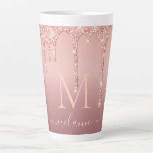 Monogram Name Text Rose Gold Blush Glitter Sparkle Latte Mug