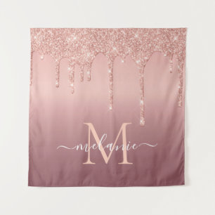 Monogram Name Text Rose Gold Blush Glitter Sparkle Tapestry