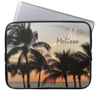 Monogram Name Trendy Florida Sunset Palm Ocean