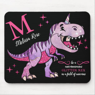 Monogram Name Unicornasaurus Glitter Rex Mouse Pad