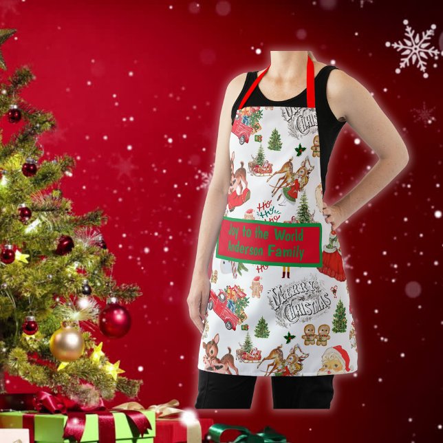 Monogram Name Vintage Christmas | Apron (Creator Uploaded)