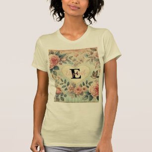 Monogram name vintage romantic hearts pink floral T-Shirt