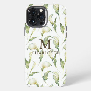 Monogram Name Watercolor Floral Elegant White Lily iPhone 13 Pro Max Case