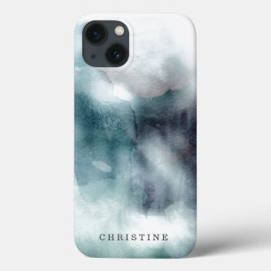 Monogram name watercolor hipster blue nautical iPhone 13 case