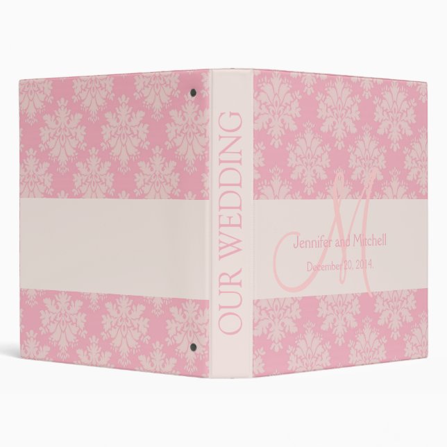 Monogram Name Wedding Pink Damask Planner Binders (Background)