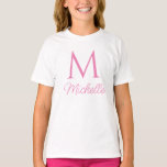 Monogram Name White And Pink Template Girls T-Shirt<br><div class="desc">Monogram Name White And Pink Template Girls Elegant Trendy Girls' T-Shirt.</div>