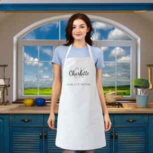 Monogram name white black business  apron