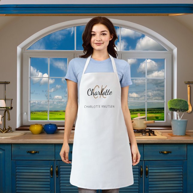 Monogram name white black business  apron (Creator Uploaded)