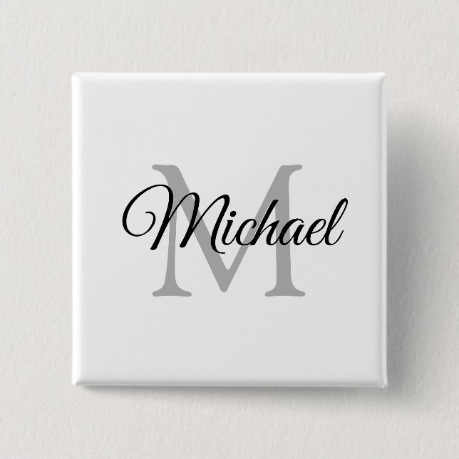 Monogram Name White Personalized Template Square 2 Inch Square Button (Front)