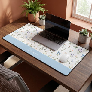 Monogram Name Wildflower Blue Lavender Boho Desk Mat