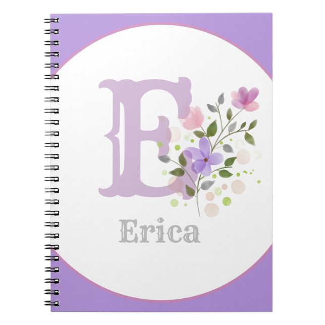 Monogram & Name with Flowers Notebook (Front)